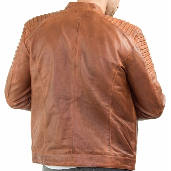 Real Leather Slim Fit Tan Brown Washed Vintage Mens Jacket Zipped Casual