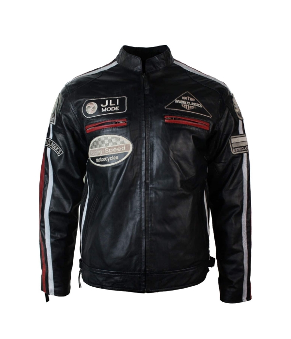 Real Leather Classic Retro Mens Biker Racer Jacket Desert Brown Grey Casual-Black