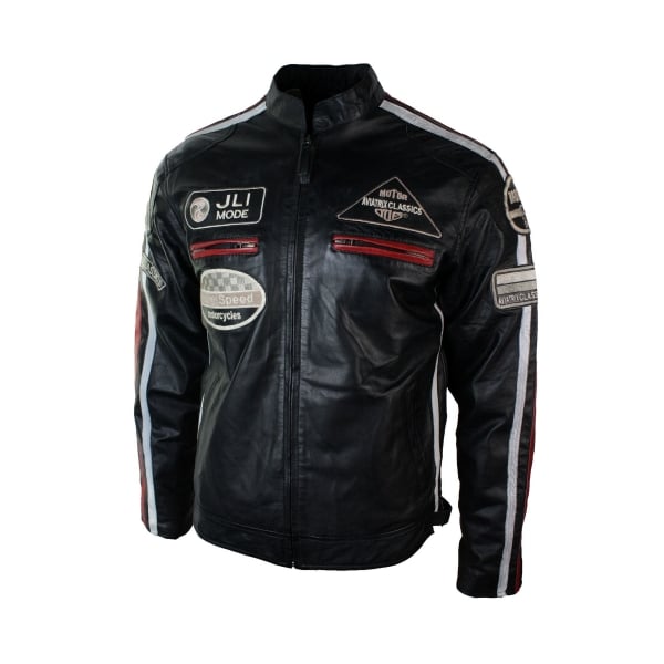 Real Leather Classic Retro Mens Biker Racer Jacket Desert Brown Grey Casual-Black