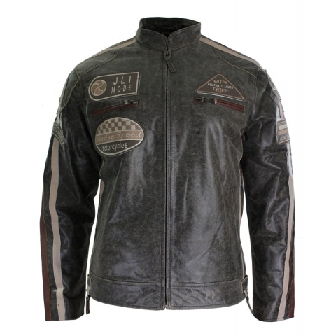Real Leather Classic Retro Mens Biker Racer Jacket Desert Brown Grey ...
