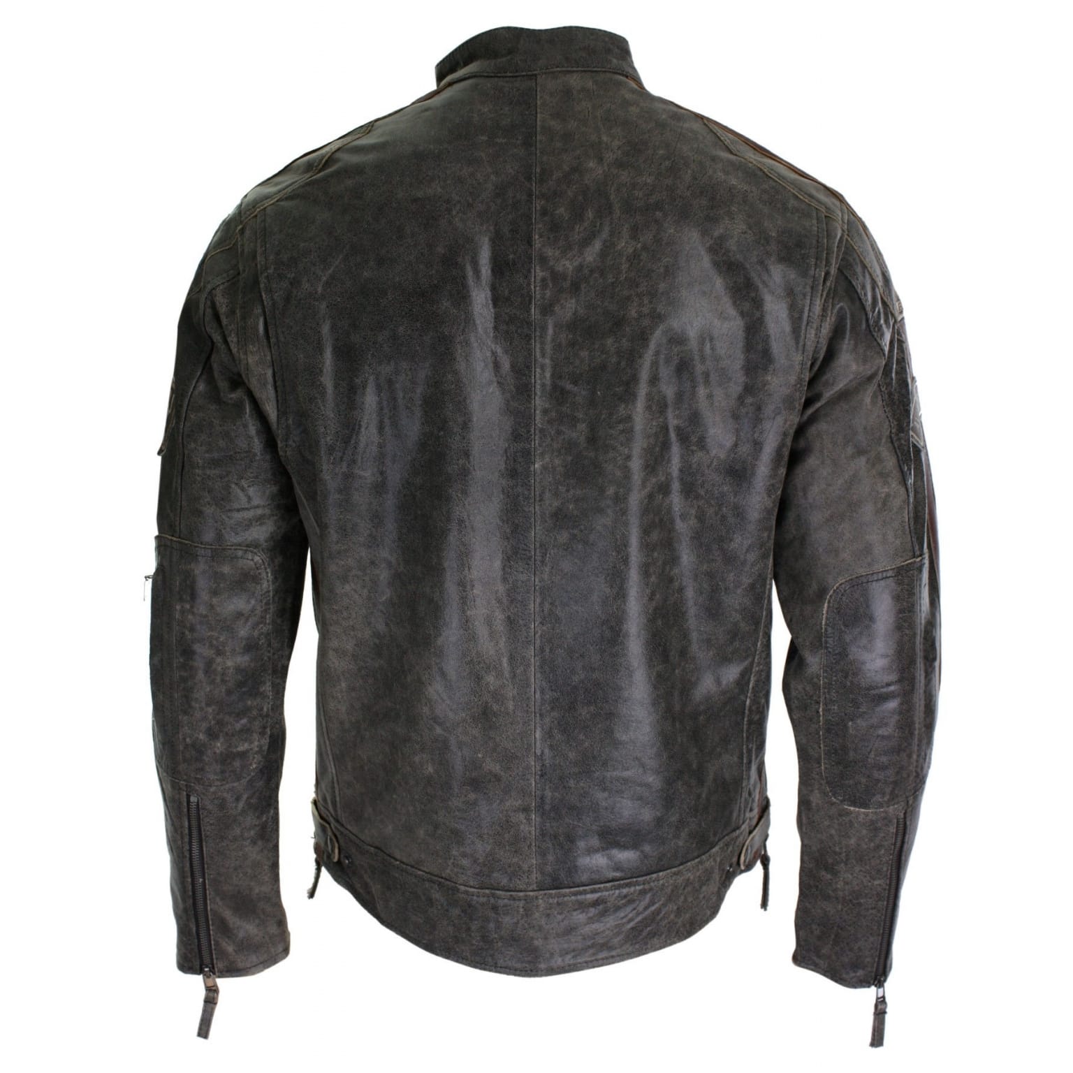 Real Leather Classic Retro Mens Biker Racer Jacket Desert Brown Grey ...
