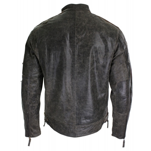 Real Leather Classic Retro Mens Biker Racer Jacket Desert Brown Grey Casual-Tan