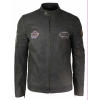 Real Leather Vintage Brown Racer Badge Mens Biker Jacket Washed Distressed Slim Fit