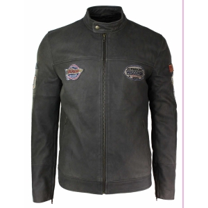 Echtes Leder Vintage braun Racer Abzeichen Herren Biker Jacke gewaschen Distressed Slim Fit