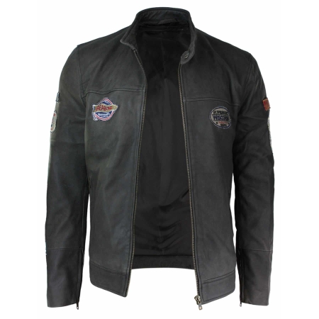 Real Leather Vintage Brown Racer Badge Mens Biker Jacket Washed ...