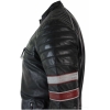Real Leather Black Racing Mens Biker Jacket Red White Stripes Casual Fit