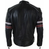 Real Leather Black Racing Mens Biker Jacket Red White Stripes Casual Fit