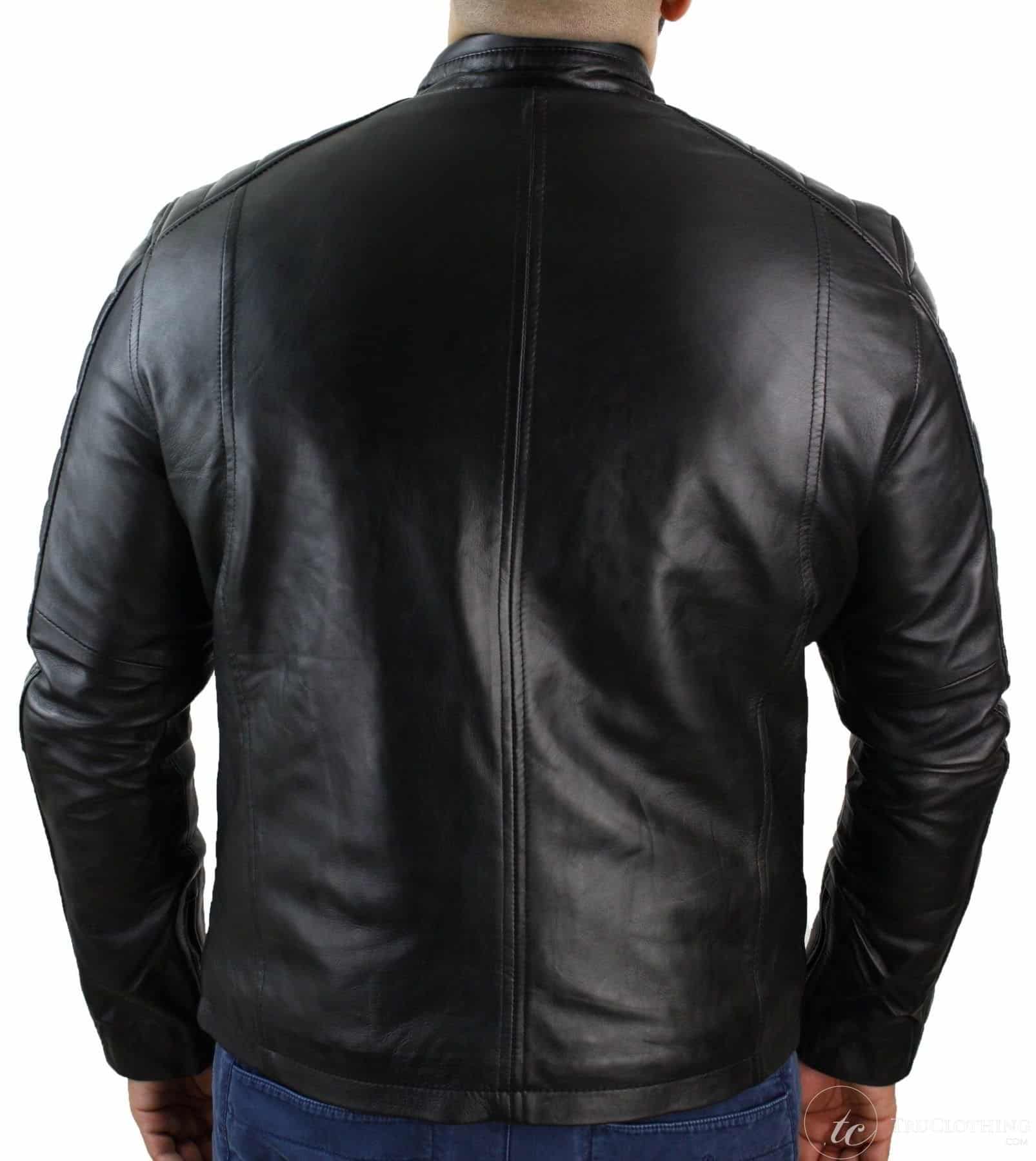 Mens Slim Fit Retro Biker Jacket Smart Casual Tan Brown Black Zipped ...