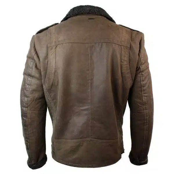 Mens Black Cross Zip Real Leather Biker Jacket Fleece Lined Fitted Smart Casual-Brown