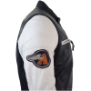 Real Leather Retro Vintage Navy Blue White Mens Biker Jacket Badge Design Casual