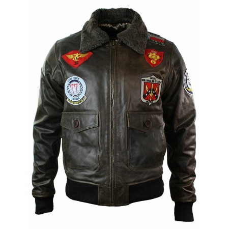 Mens Real Leather US Aviator Air Force Pilot Flying Bomber Jacket Black ...