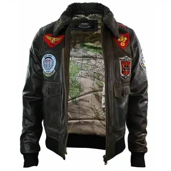 Mens Real Leather US Aviator Air Force Pilot Flying Bomber Jacket Black Fur Collar-Brown