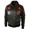 Mens Real Leather US Aviator Air Force Pilot Flying Bomber Jacket Black Fur Collar-Brown