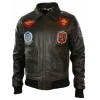 Mens Real Leather US Aviator Air Force Pilot Flying Bomber Jacket Black Fur Collar-Brown