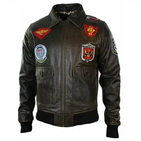 Mens Real Leather US Aviator Air Force Pilot Flying Bomber Jacket Black Fur Collar-Brown