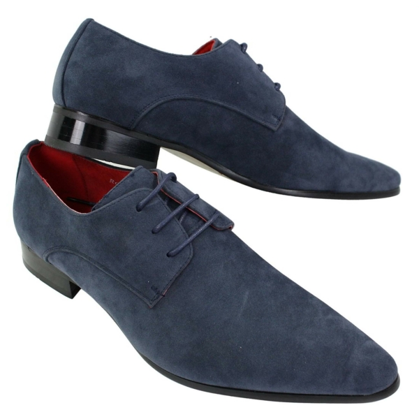 Mens Laced Pointed Suede Leather Blue Italian Design Shoes Smart Casual