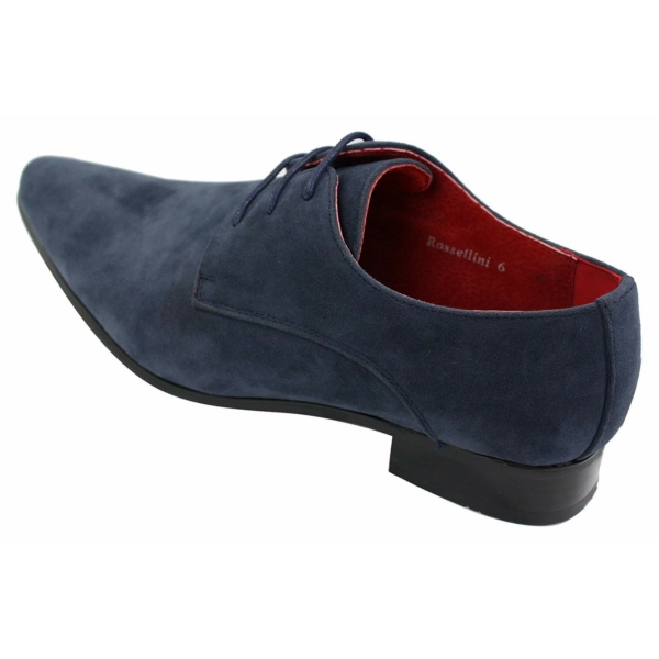 Mens Laced Pointed Suede Leather Blue Italian Design Shoes Smart Casual
