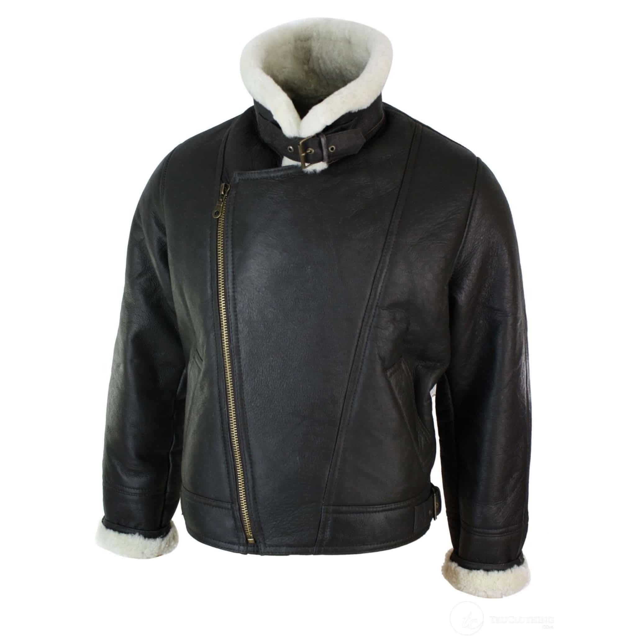 Mens Real Leather Sherling Cross Zip Sheepskin B3 Flying Pilot Jacket ...