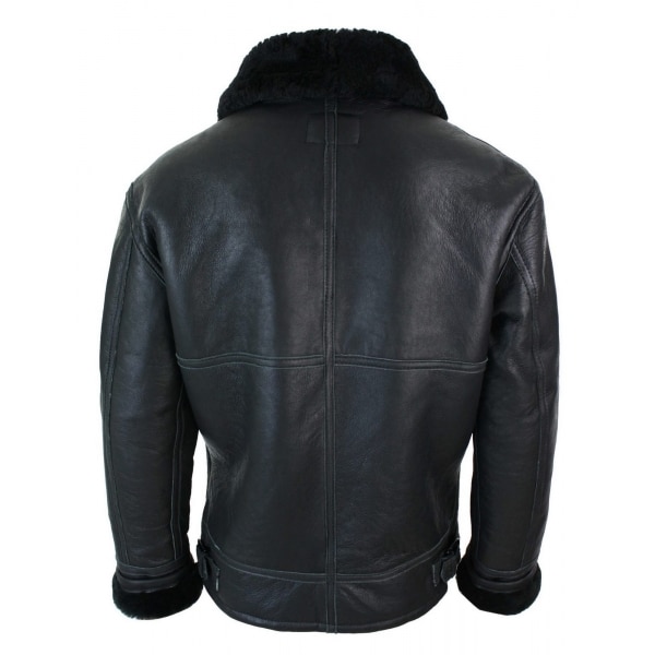 Mens Real Leather Sherling Sheepskin Original B3 Flying Pilot Jacket Warm Winter-B3 Black Black