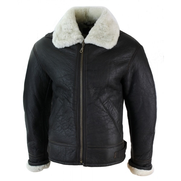 Mens Real Leather Sherling Sheepskin Original B3 Flying Pilot Jacket Warm Winter-B3 Brown Cream