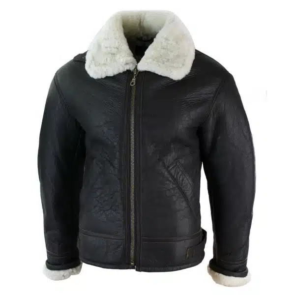 Mens Real Leather Sherling Sheepskin Original B3 Flying Pilot Jacket Warm Winter-B3 Brown Cream