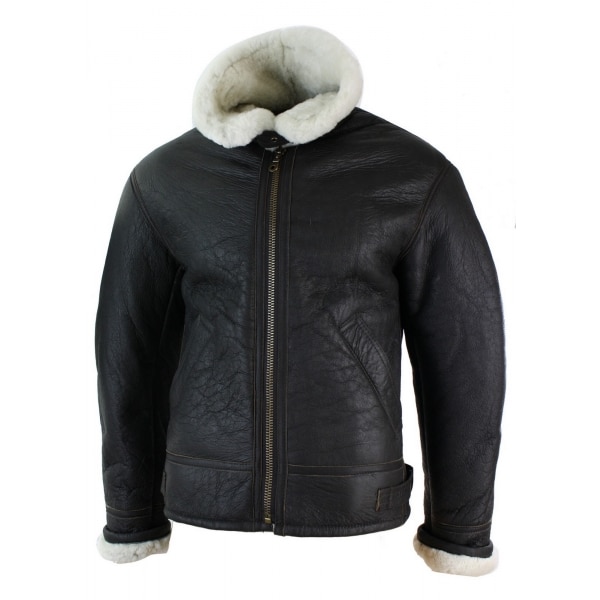 Mens Real Leather Sherling Sheepskin Original B3 Flying Pilot Jacket Warm Winter-B3 Brown Cream