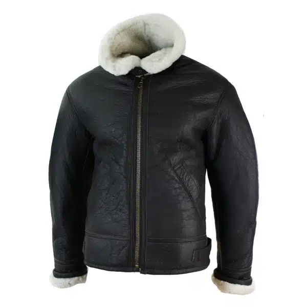 Mens Real Leather Sherling Sheepskin Original B3 Flying Pilot Jacket Warm Winter-B3 Brown Cream