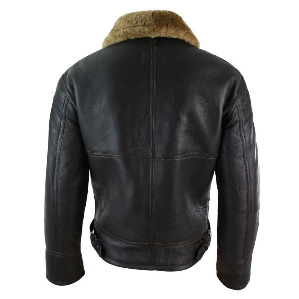 Mens Real Leather Sherling Sheepskin Original B3 Flying Pilot Jacket Warm Winter-B3 Brown Ginger