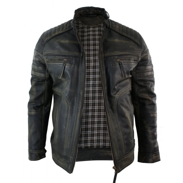 Infinity B73 Mens Black Brown Vintage Biker Real Leather Jacket ...