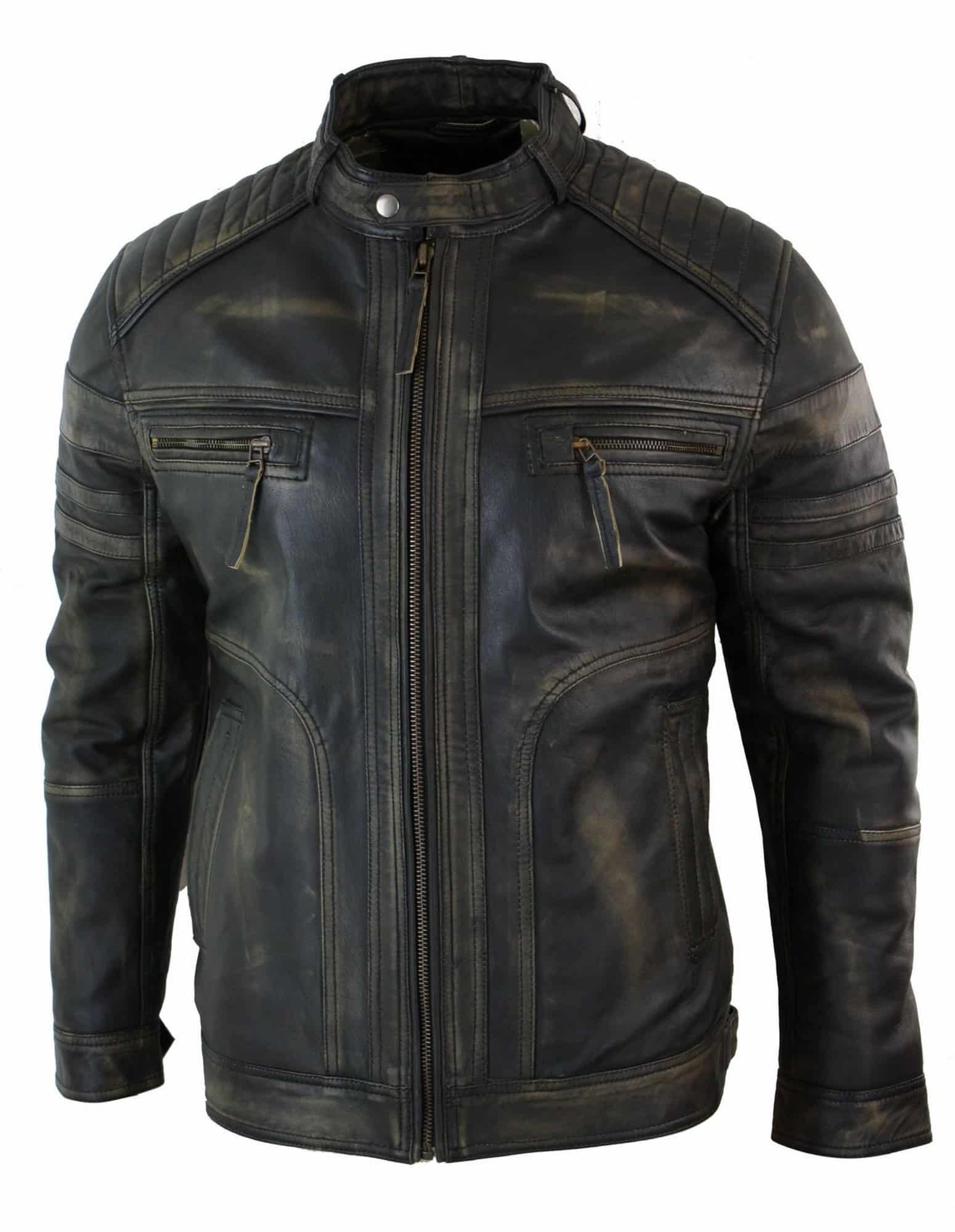 Infinity B73 Mens Black Brown Vintage Biker Real Leather Jacket ...