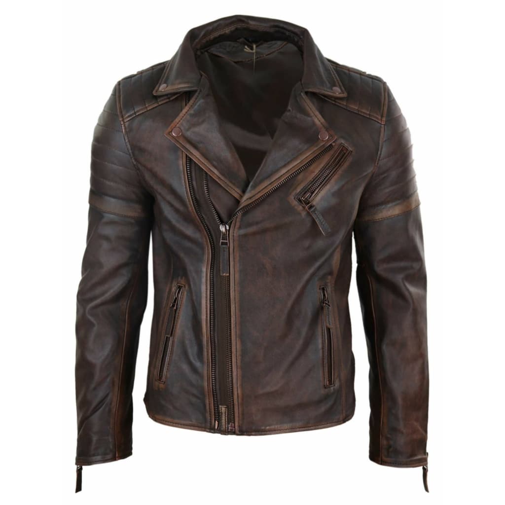 Real Leather Mens Slim Fit Jacket - Brown-Red: Buy Online - Happy Gentleman