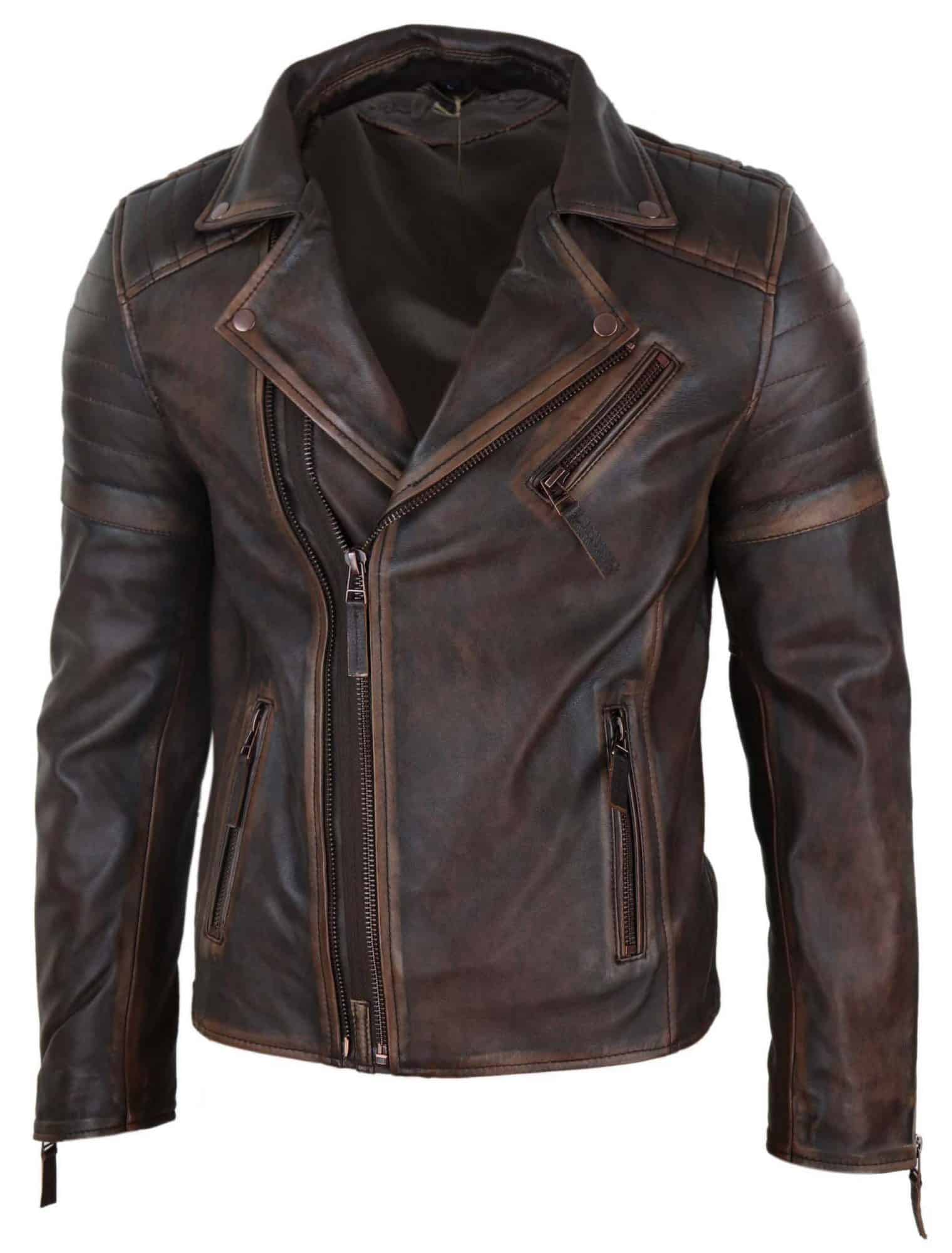 Real Leather Mens Slim Fit Jacket - Brown-Red