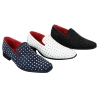 Mens Suede Slip On Loafers Shoes Stud Spikes Silver Smart Casual Shiny Party