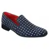Mens Suede Slip On Loafers Shoes Stud Spikes Silver Smart Casual Shiny Party