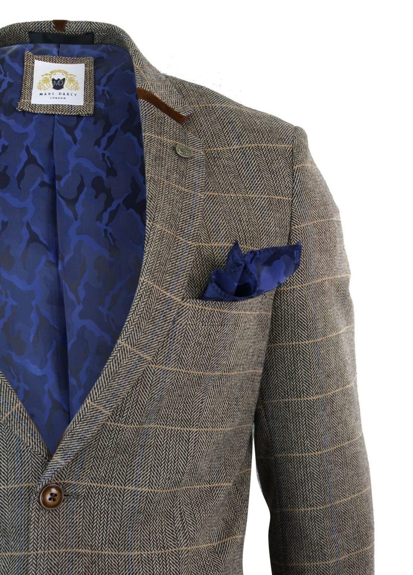 Kleding Gender-neutrale kleding volwassenen Blazers Heren visgraat tweed marc darcy tan bruin slim fit 2 button blazer check jasje 