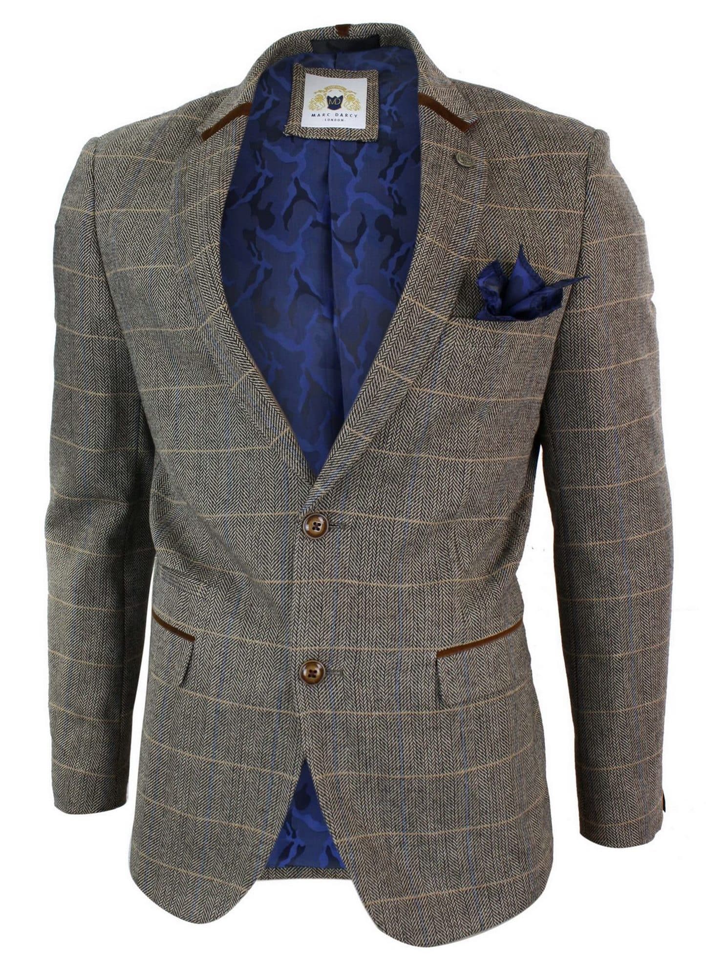 Mens Blazer Marc Darcy Coat Formal Suit Jacket Patches Herringbone Designer New 