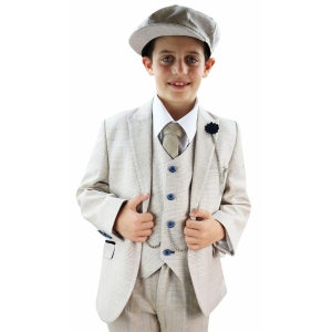 Jungen Creme Tweed 3 Stück Anzug Caridi - Hochzeit Anzug