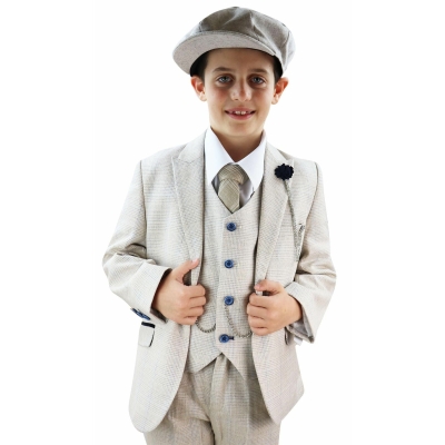 Boys Cream Tweed 3 Piece Suit Caridi - Wedding Suit