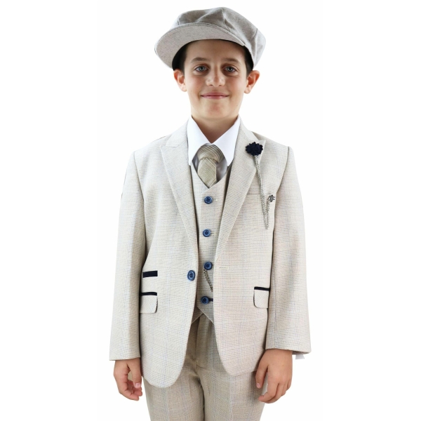 Boys Cream Tweed 3 Piece Suit Caridi - Wedding Suit