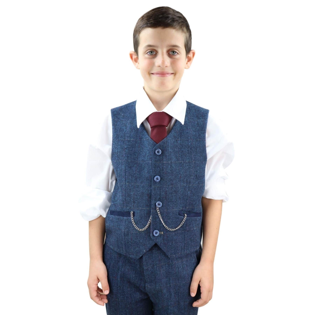 Boys Blue Tweed 3 Piece Suit Carnegi - Wedding Suit: Buy Online - Happy ...
