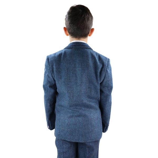 Boys Blue Tweed 3 Piece Suit Carnegi - Wedding Suit