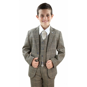 Boys Tan-Brown Tweed 3 Piece Suit – Peaky Blinders Suit  Albert