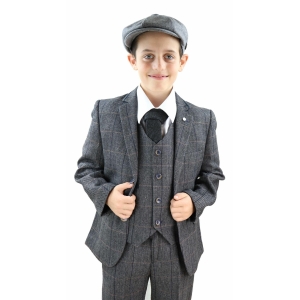 Boys Grey Tweed 3 Piece Peaky Blinders Suit Albert – Wedding Suit