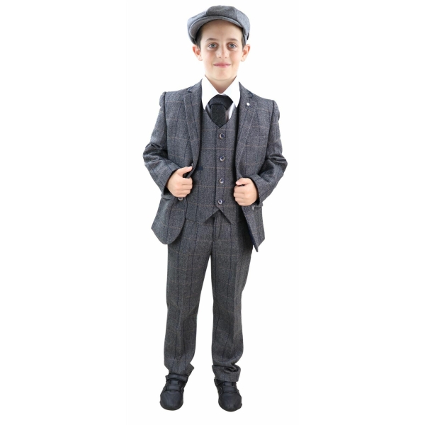 Boys Grey Tweed 3 Piece Peaky Blinders Suit Albert - Wedding Suit