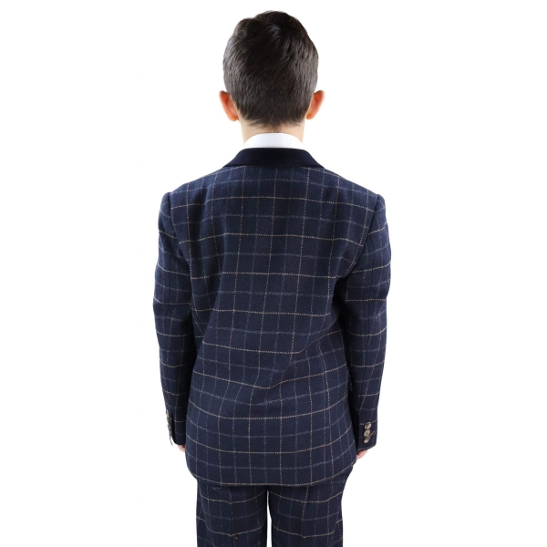 Boys Navy-Blue Check 3 Piece Suit - Peaky Blinders Suit Shelby