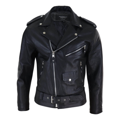 Mens Vintage Washed Black Real Leather Biker Jacket Rock Cross Zip ...