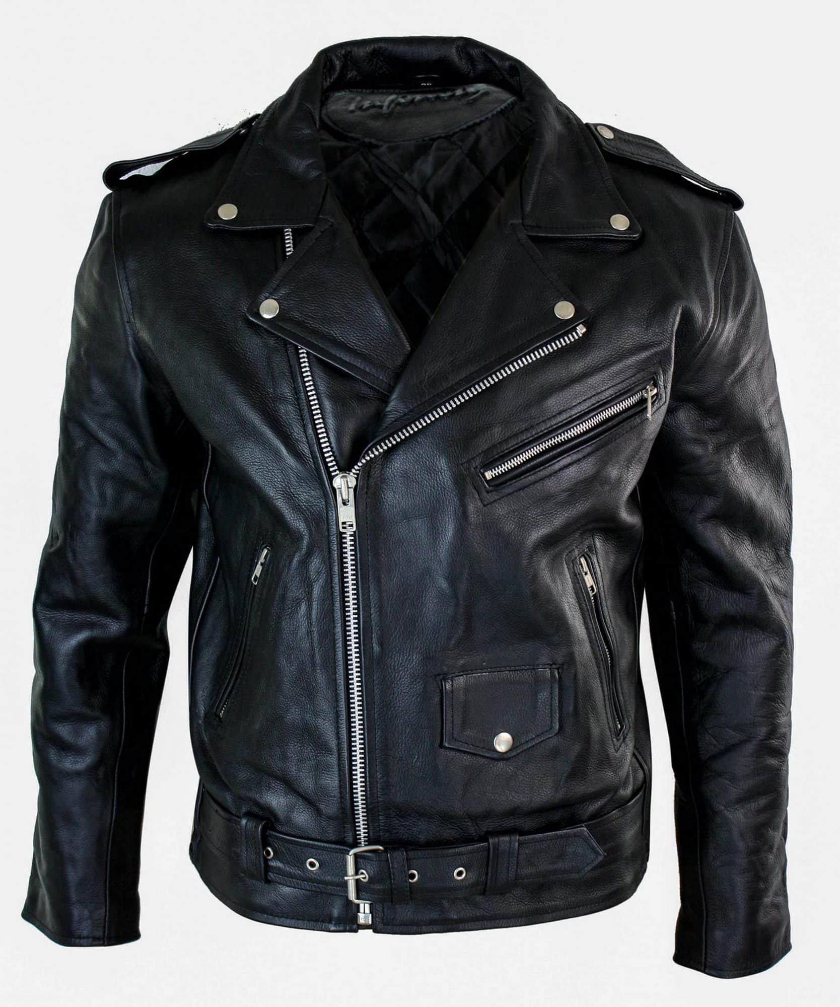 Real Leather Brando Hide Mens Cow Hide Original Cross Zip Brando Biker Motorcycle Men's Jacket