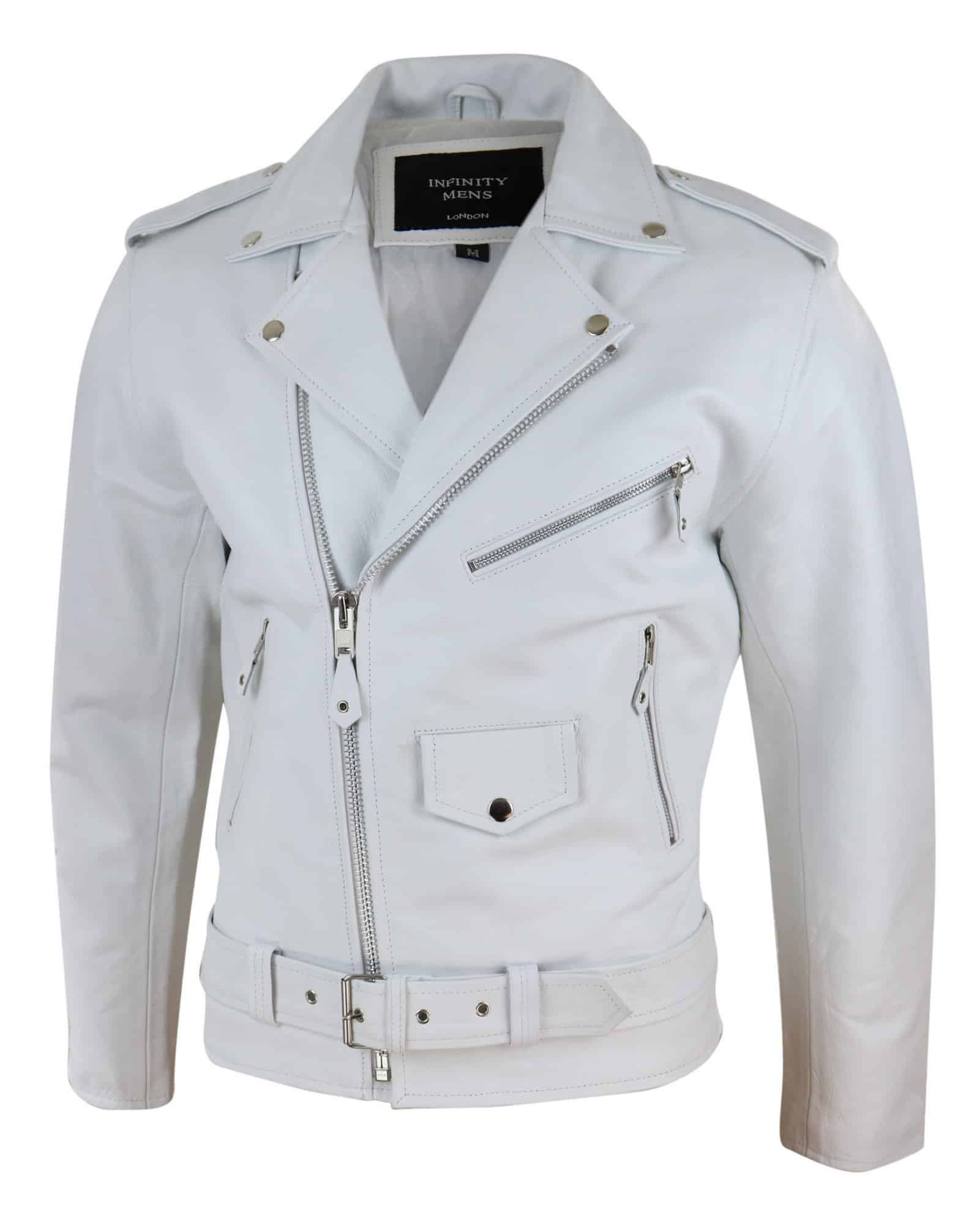 Genuine Real Leather Mens White Jacket | Happy Gentleman