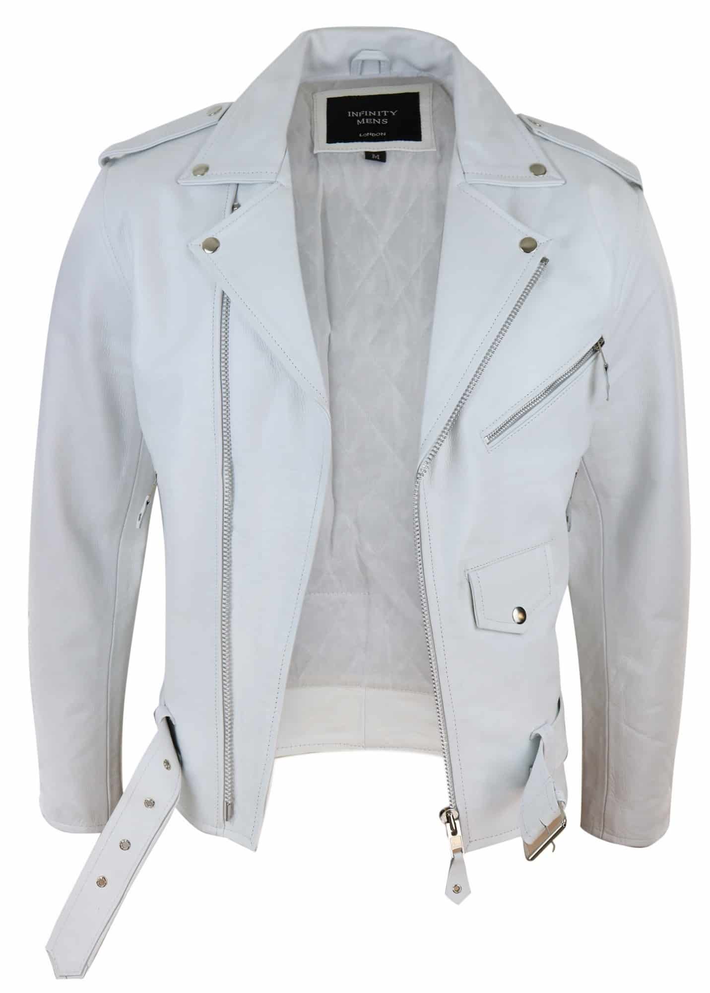 Genuine Real Leather Mens White Jacket | Happy Gentleman