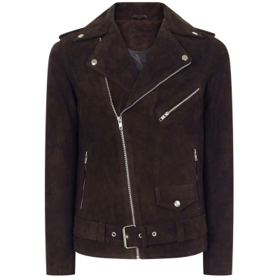 Real Leather Vintage Cross-Zip Brando Suede Men's Jacket-Brown